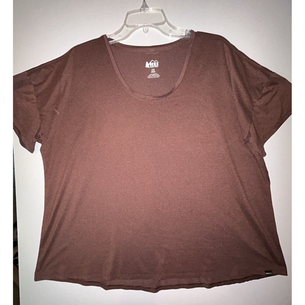 REI Co-Op T-Shirt Womens Short Sleeve Sz 2XL Raisin Brown Polyester Spandex